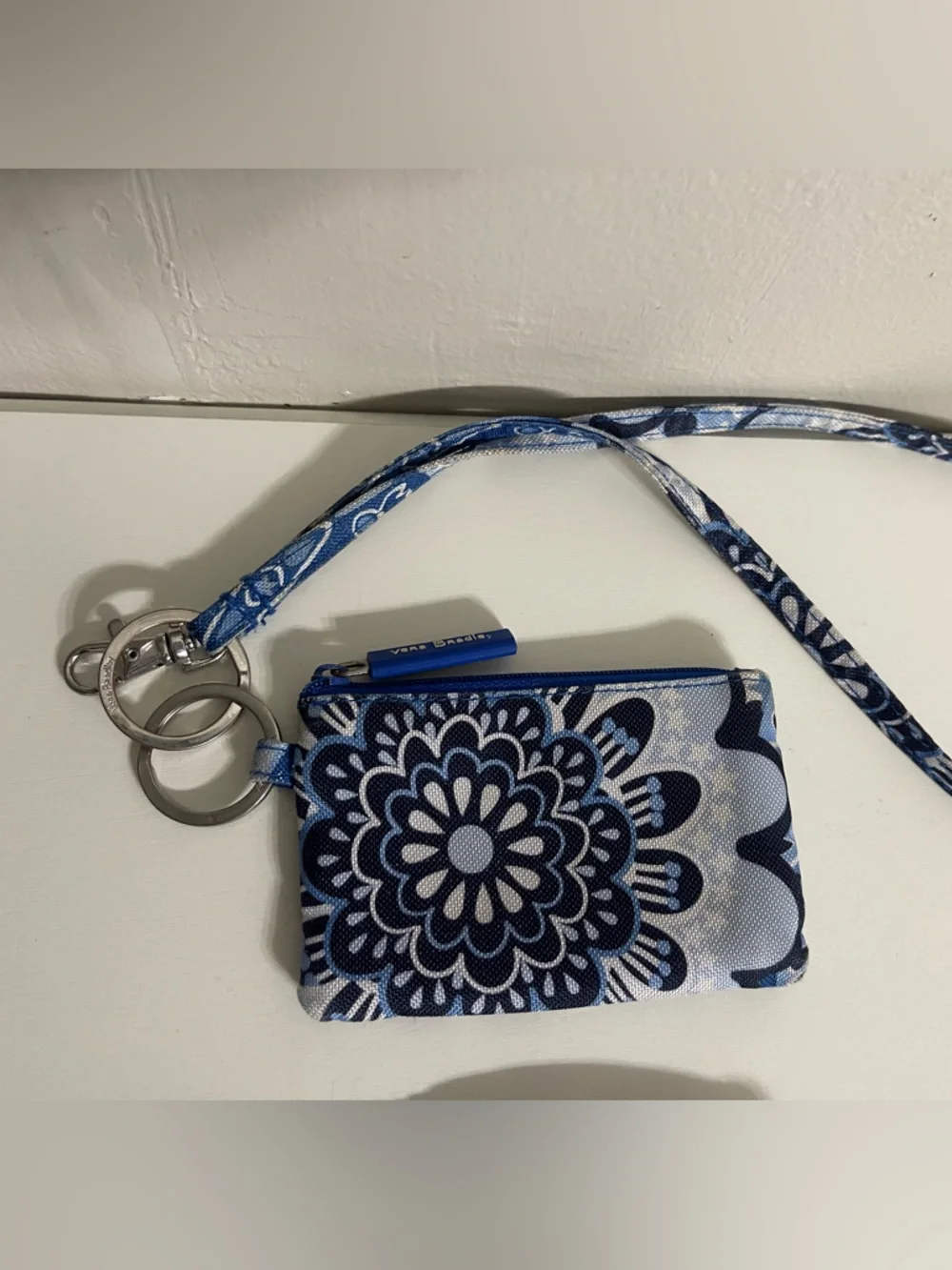 Vera Bradley Blue Paisley Double ID Lanyard with‎ Floral Accent